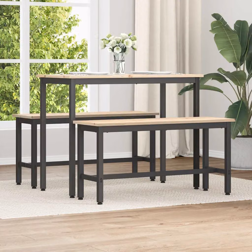 Set di 2 panche da pranzo moderne vidaXL in legno di pino e metallo, L 100 x P 32,5 x H 49 cm