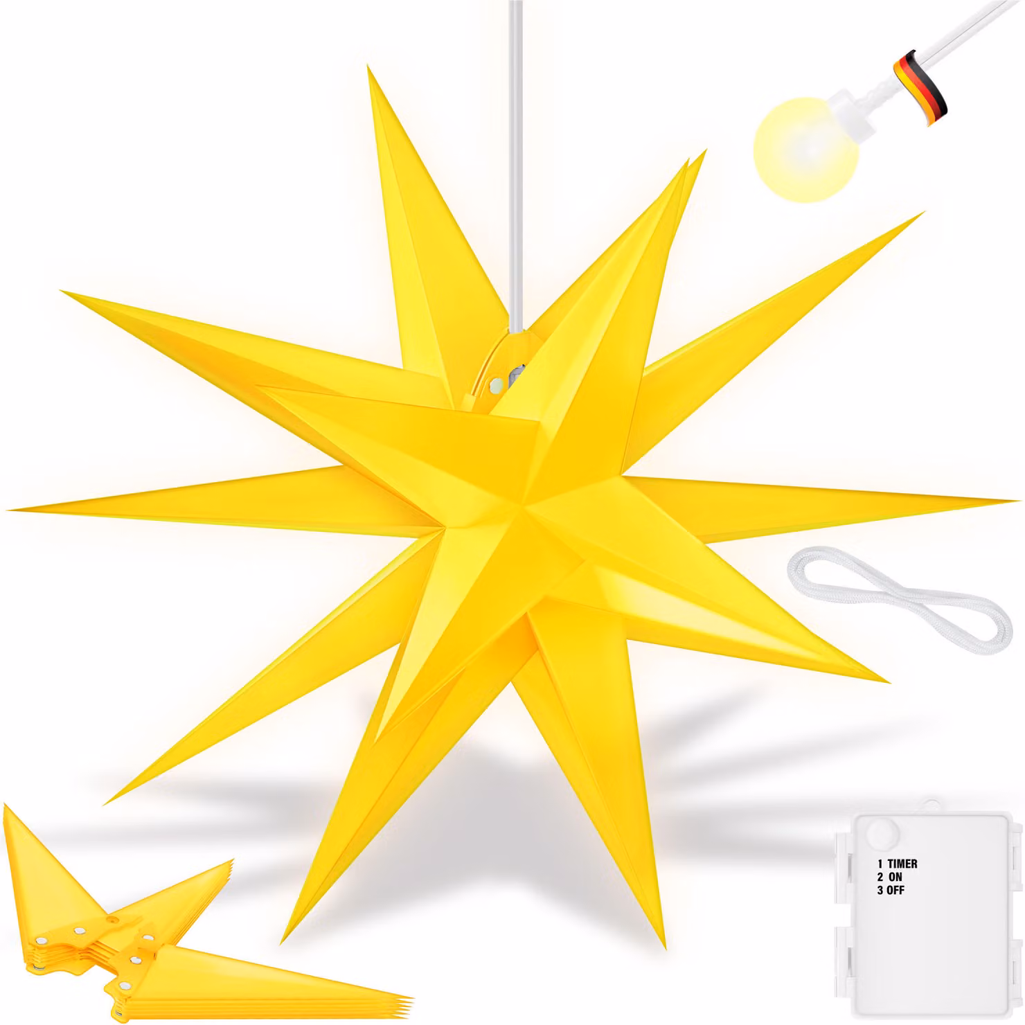 KESSER® stella illuminata 3D, stella di Natale a LED con timer per interni ed esterni, stella dell'Avvento illuminata da appendere + luce bianca calda
