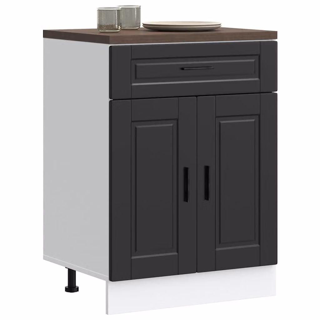 Base da cucina moderna vidaXL in legno e MDF nero con ante a battente L: 60 cm, P: 46 cm, H: 81,5 cm