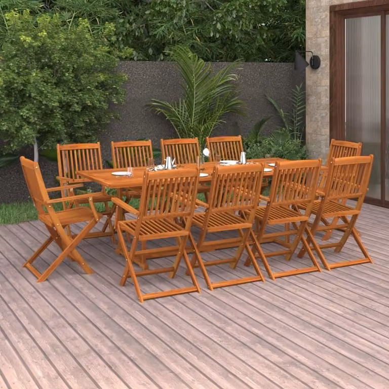 The Living Store 11 pezzi. Set da pranzo da giardino in legno massiccio di acacia