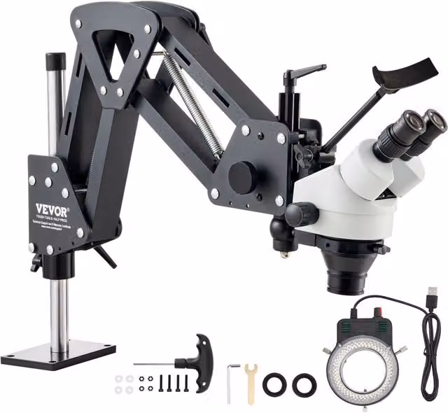 Microscopio per Gioielli JH-1A Ingrandimento 7X-45X con Staffa a Molla Regolabile e Luce LED USB per Oreficeria e Fai da Te