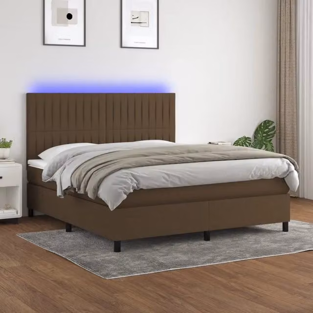 Letto con Materasso a Molle e Illuminazione LED vidaXL, Marrone Scuro, L/P: 180 x 200 cm