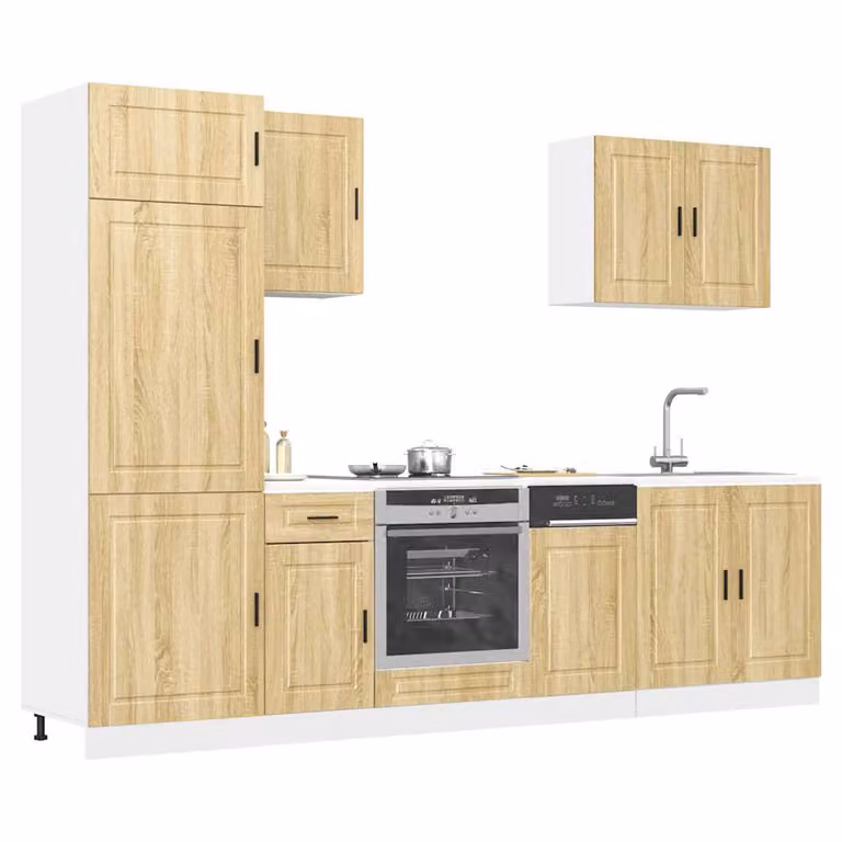 Set di mobili da cucina moderno vidaXL composto da 7 pezzi in truciolato e MDF, colore marrone e beige, H: 207 cm, L: 60 cm, P: 57 cm