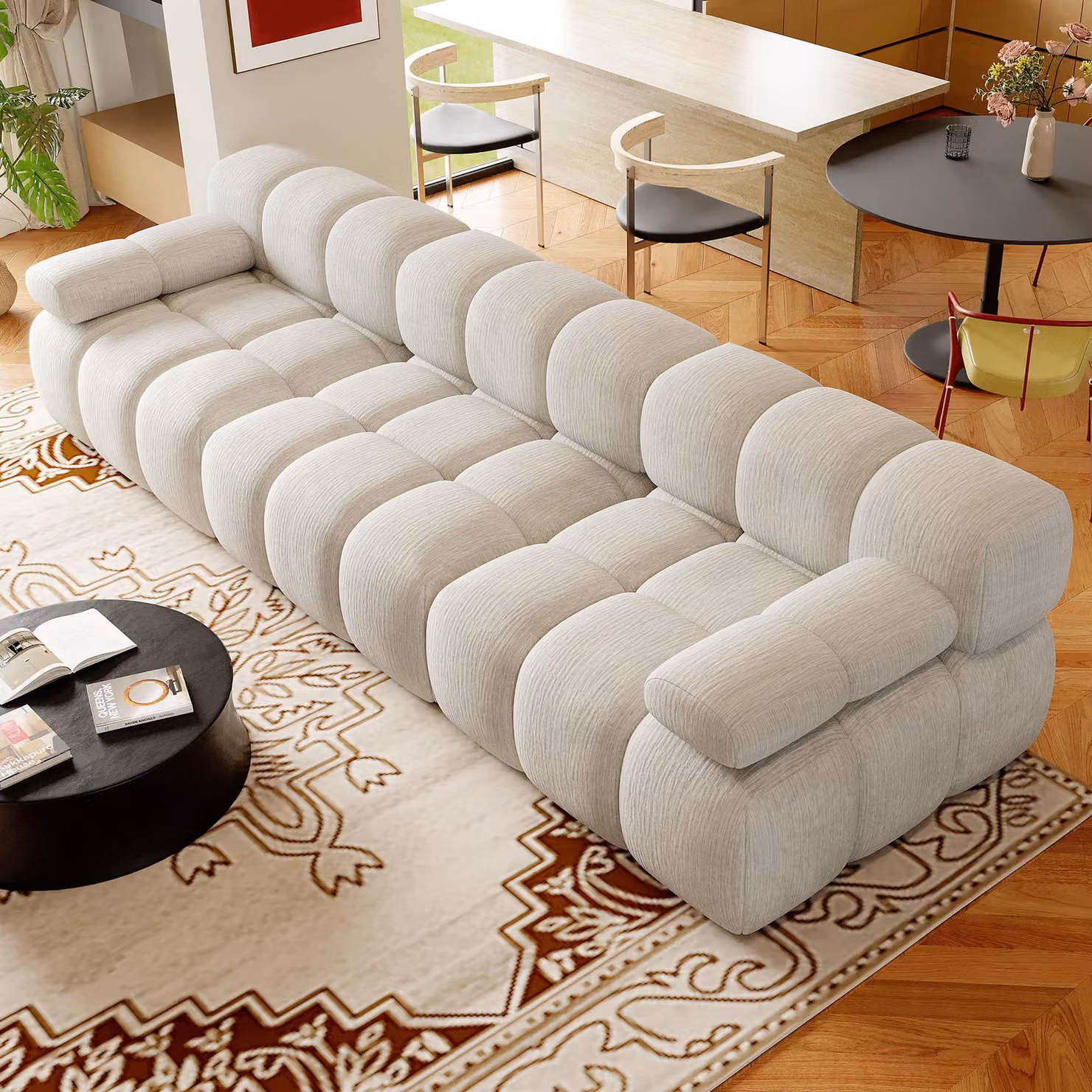 Divano componibile senza struttura in legno, 300 cm, imbottitura in schiuma, ideale per creare un'ampia area relax, confortevole, senza necessità di montaggio
