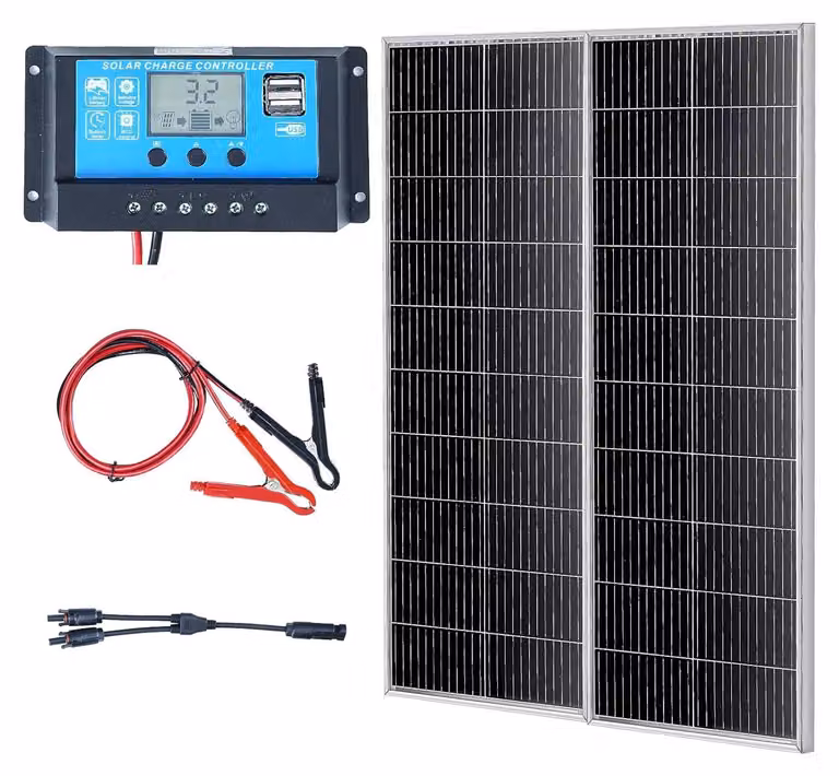 Pannello solare monocristallino da 200W, set composto da due pannelli, con regolatore di carica e un'efficienza del 23%