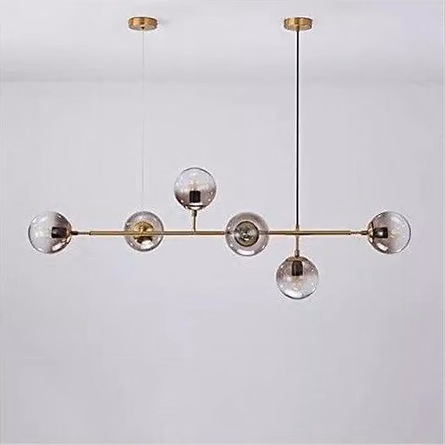 Trade Shop Lampadario a Sospensione Moderno con 6 Sfere in Vetro Trasparente e Metallo Oro, Attacco E27, Altezza Regolabile