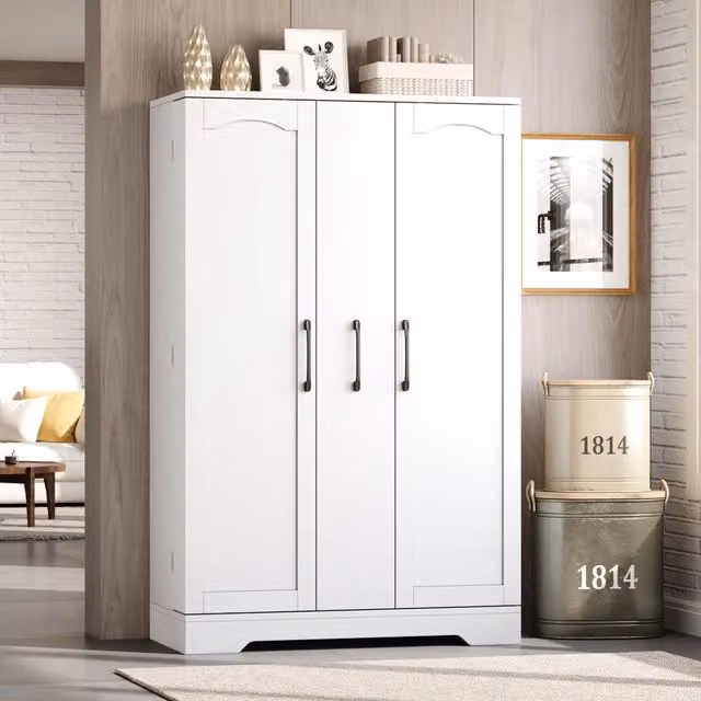Credenza da cucina alta con 2 ante e estraibile verticale per spezie, 4 ripiani, in MDF bianco, 120 × 78 × 35 cm