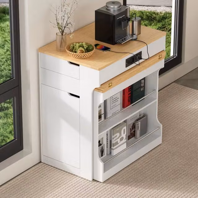 Isola da cucina estraibile moderna in MDF bianca L: 55-153 cm, P: 80 cm, H: 93 cm