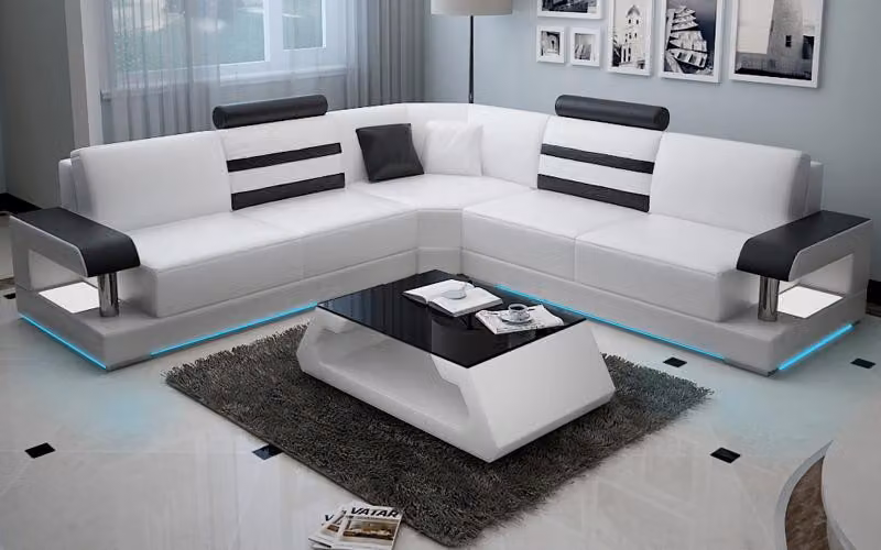 Ledersofa mit USB Wohnlandschaft Ecksofa Eck Garnitur Couch Design Sofa L6016B