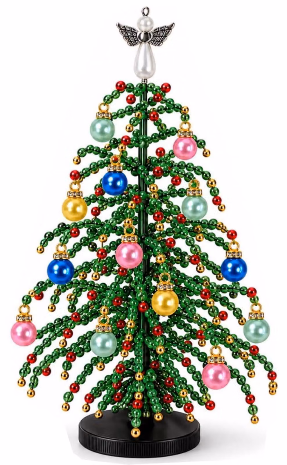 Set di decorazioni natalizie a forma di albero, con perline, da assemblare, altezza 15 cm, multicolore, per decorare la tavola