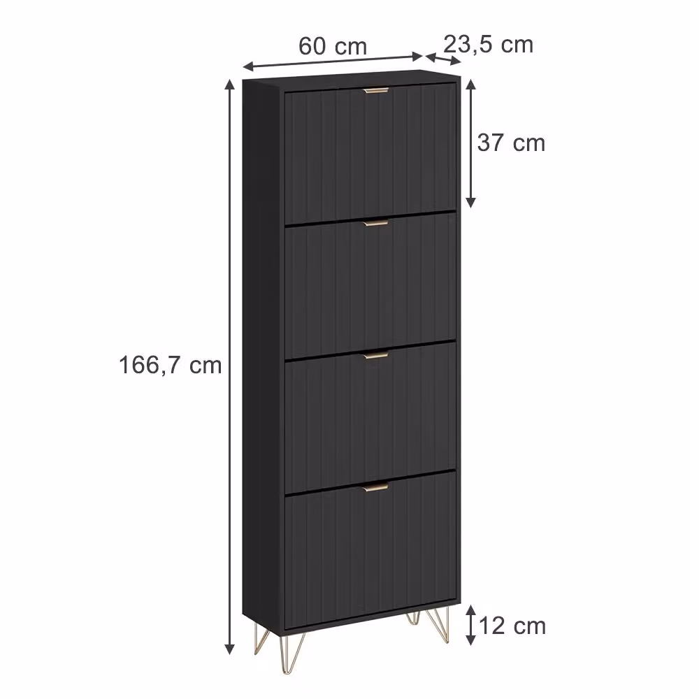 Armadio scarpa Helge Vicco Nero con 4 scomparti ribaltabili L: 60 cm, P: 23,5 cm, H: 166,7 cm – 2