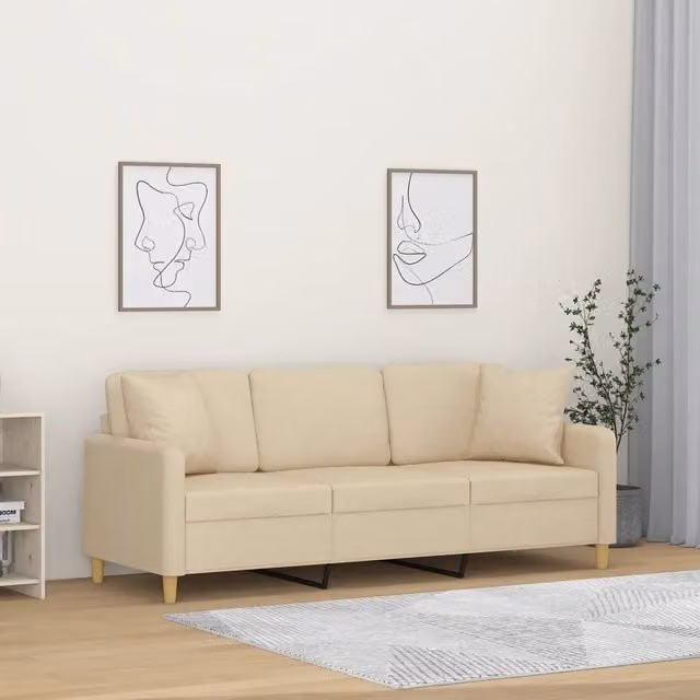 Divano a 3 posti moderno vidaXL in tessuto beige con cuscini e struttura in metallo L: 198 cm, P: 80 cm, H: 77 cm