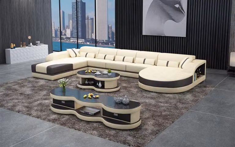 Sofas U-Form Sofa Couch Polster Garnitur Wohnlandschaft Design Ecksofa Leder