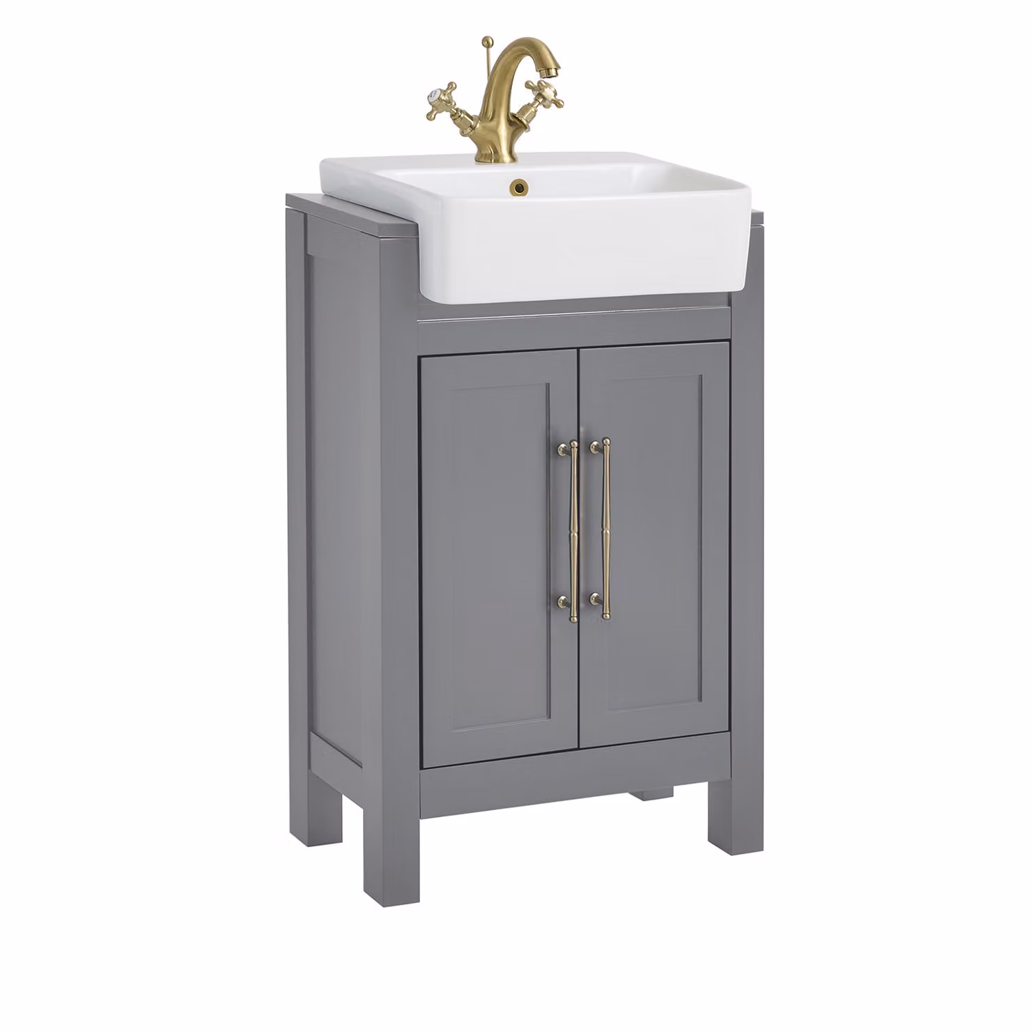 Mobile Bagno Grigio Chiaro da 550mm con Lavabo e Maniglia Classica con Barra a T in in Oro Satinato - Warwick
