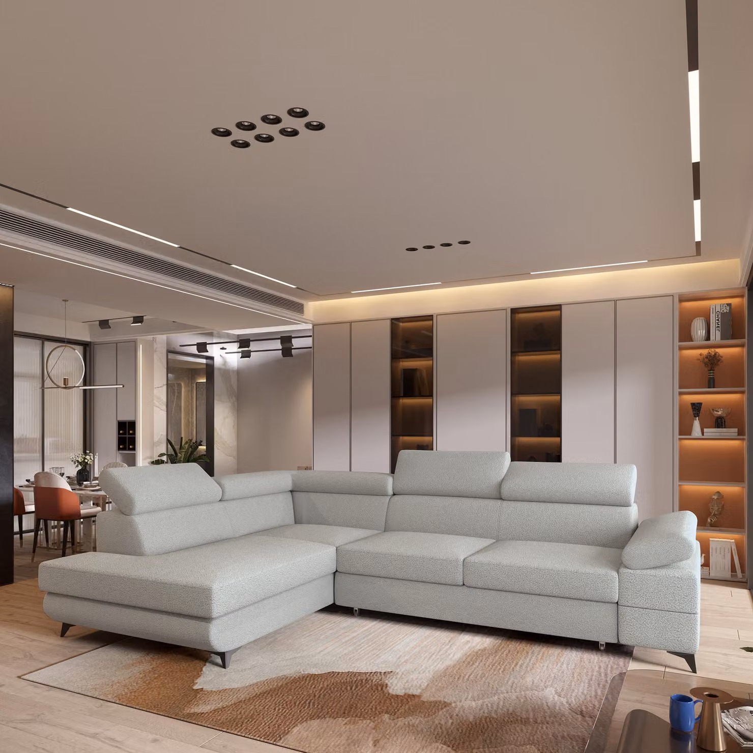 Divano angolare Masseno FAVIEN L-S con funzione letto a L, divano con box letto, divano da soggiorno, divano, divano letto, set di divani - grigio chiaro, QUELLE 83