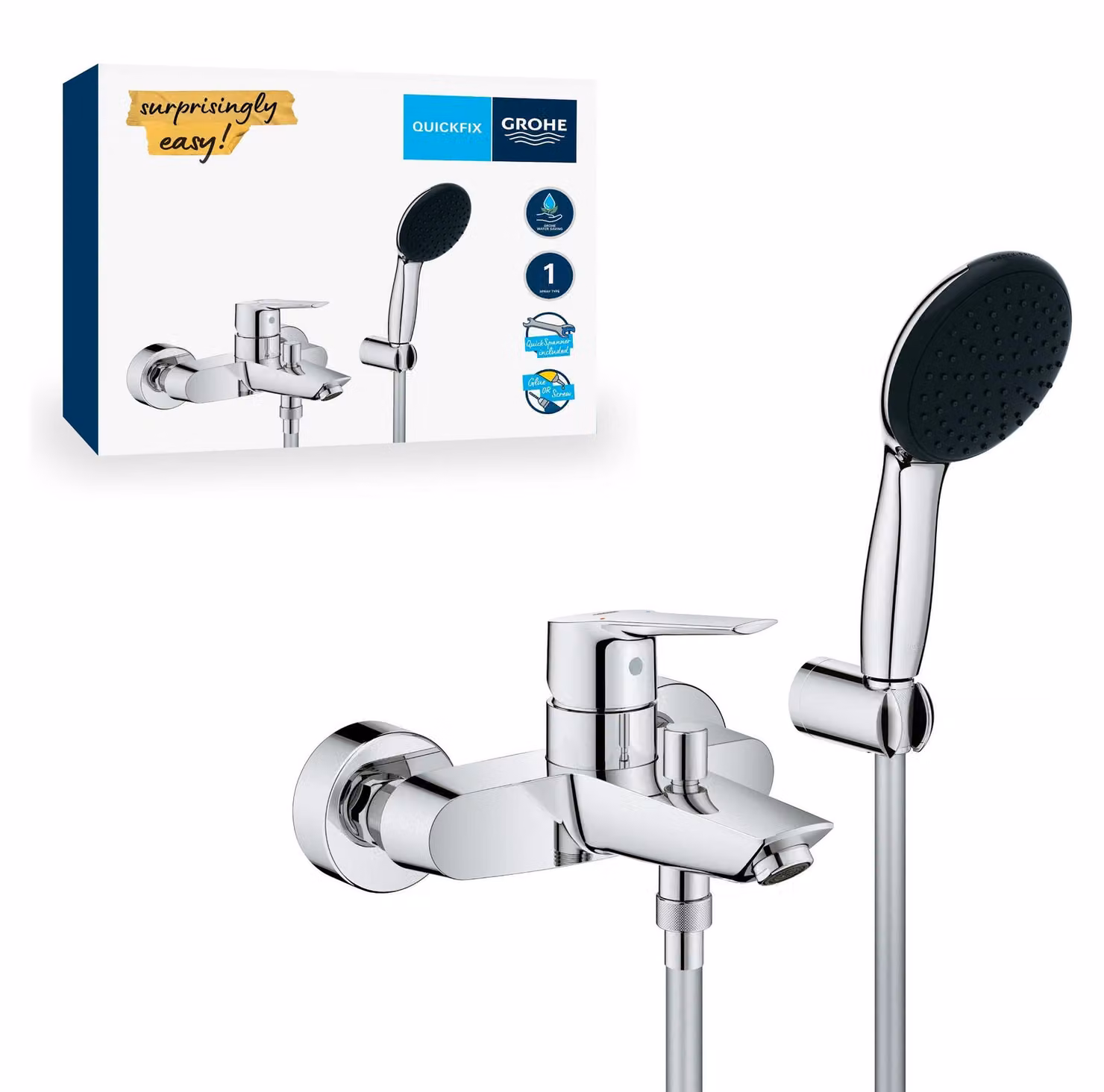 Miscelatore monocomando da parete con set doccia, attacco 1/2", cromato, soffione da 110 mm
