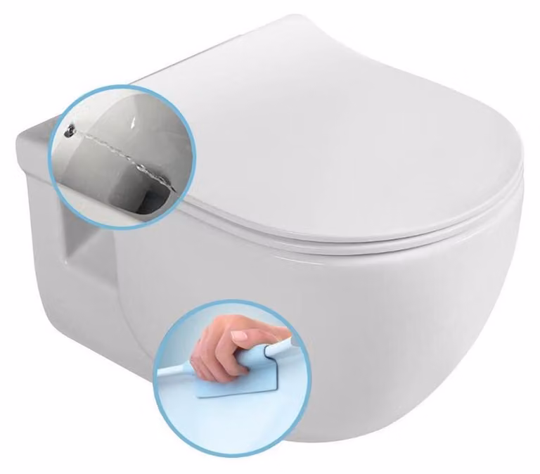 WC sospeso BRILLA CLEANWASH con doccetta bidet, senza bordo, 36,5x53 cm, bianco