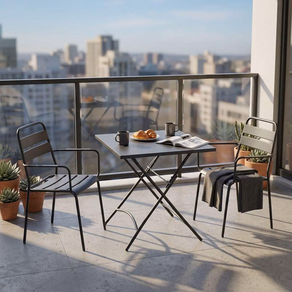 Milani Home - Set Tavolo Quadrato Fisso 70x70 Con 2 Poltrone In Ferro Nero Per Esterno Giardino - Antracite