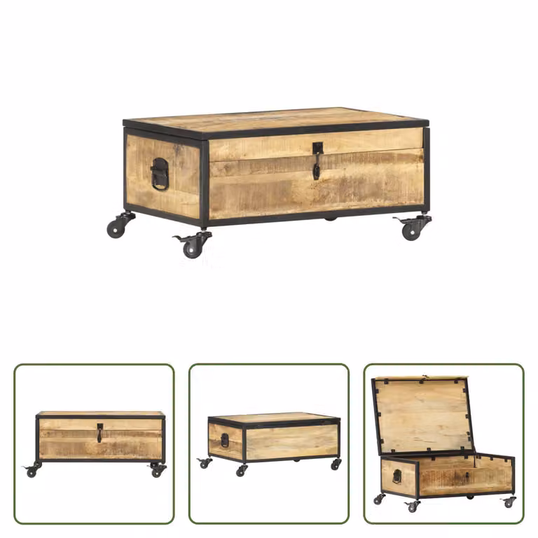 Tavolino The Living Store 70x50x33 cm in legno massiccio di mango