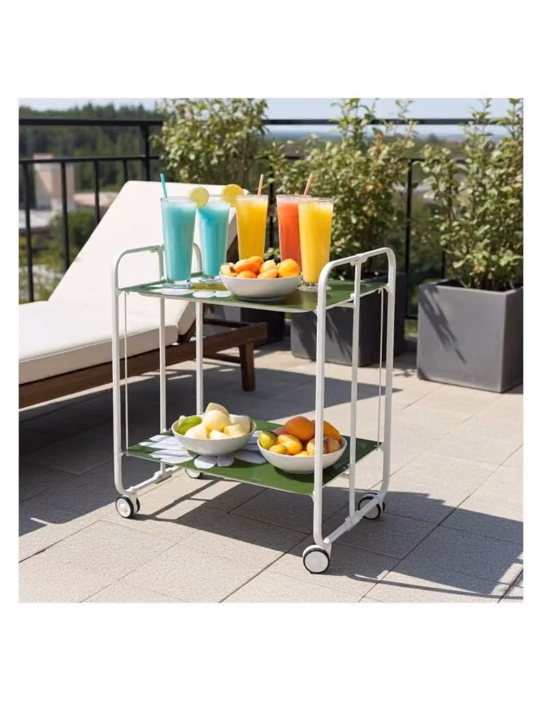 Carrello da cucina pieghevole DON HIERRO con ruote, struttura in metallo bianco e ripiani in MDF laminato lucido, L/P/H: 66 x 43 x 72 cm – 2