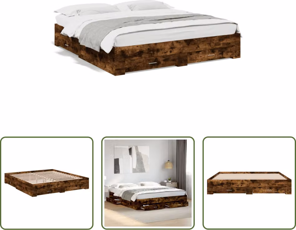 The Living Store Struttura letto con cassetti in rovere fumé 200x200cm Materiale legno