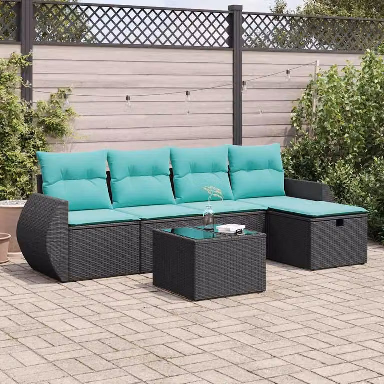 Maison Exclusive - Set Divano da Giardino 6 pz con Cuscini Nero in Polyrattan