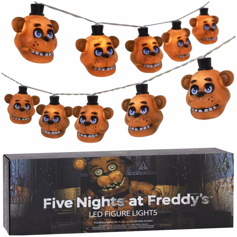 Catena luminosa a tema FNaF, con 10 figure a LED, alimentata a batteria, color marrone