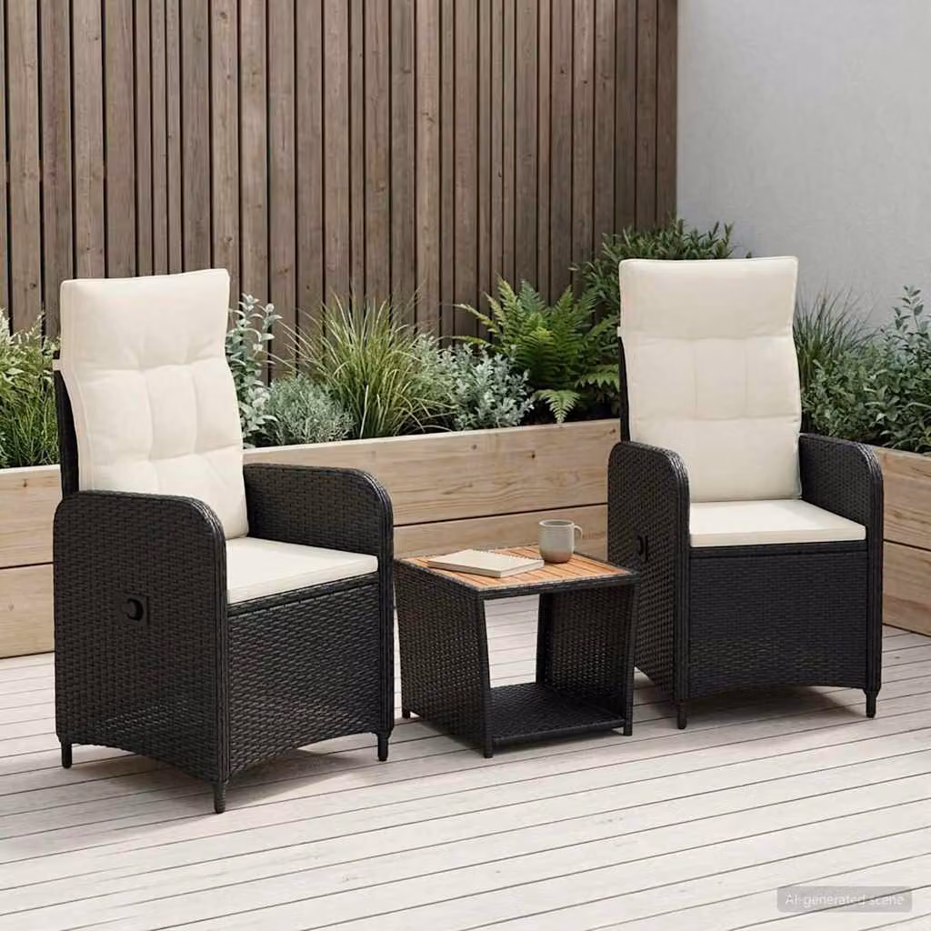 Set Lounge da Giardino Moderno vidaXL in 3 Pezzi con Poltrone e Tavolino, Colore Nero e Bianco