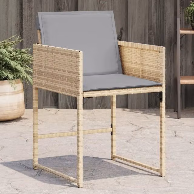 Set di 4 sedie da giardino vidaXL in polyrattan con cuscini beige e grigio e braccioli – 1