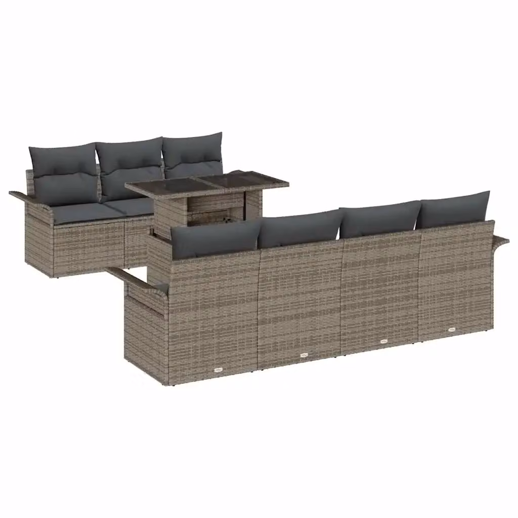 Set Divano da Giardino Moderno vidaXL 8 Pezzi Grigio con Tavolino e Cuscini in Rattan e Acciaio – 2