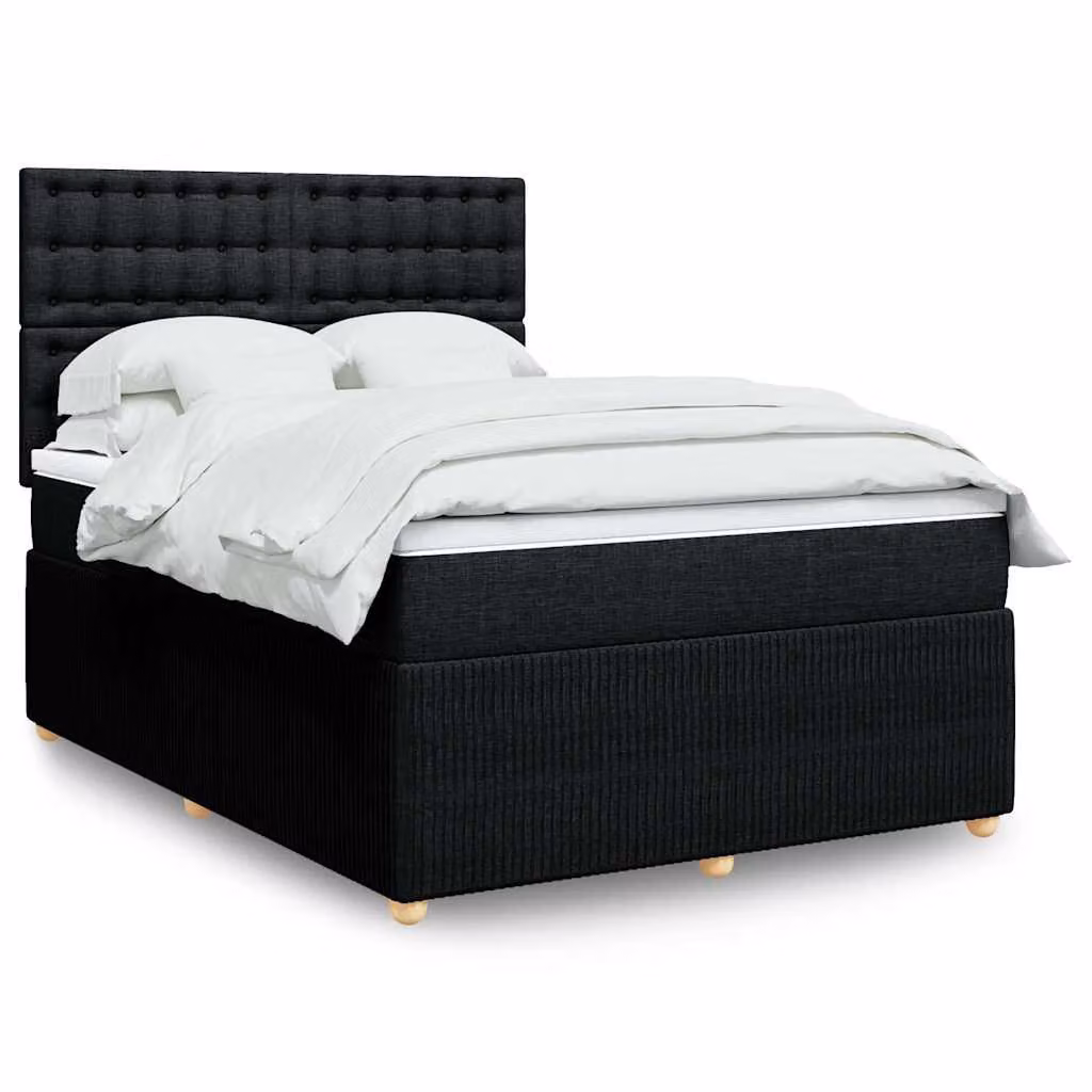 vidaXL Letto Ibrido con Giroletto a Molle e Materasso Pocket in Tessuto Nero, L/P: 140 x 200 cm