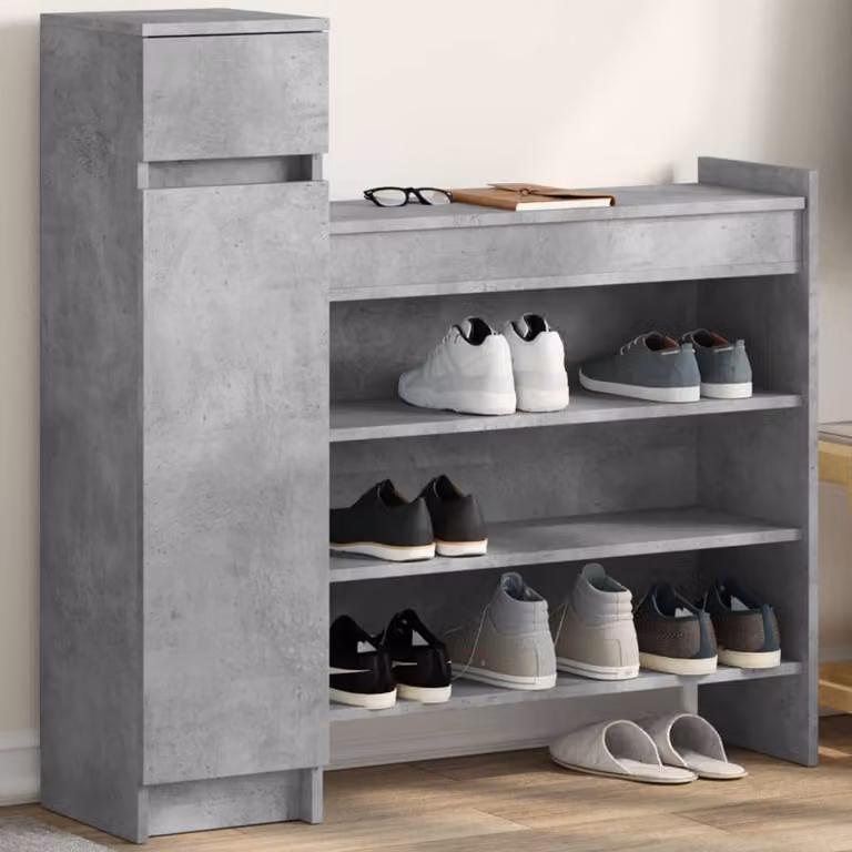 Scarpiera moderna vidaXL in legno multistrato grigio, sospesa a parete, L: 100,5 cm, P: 28 cm, H: 100 cm