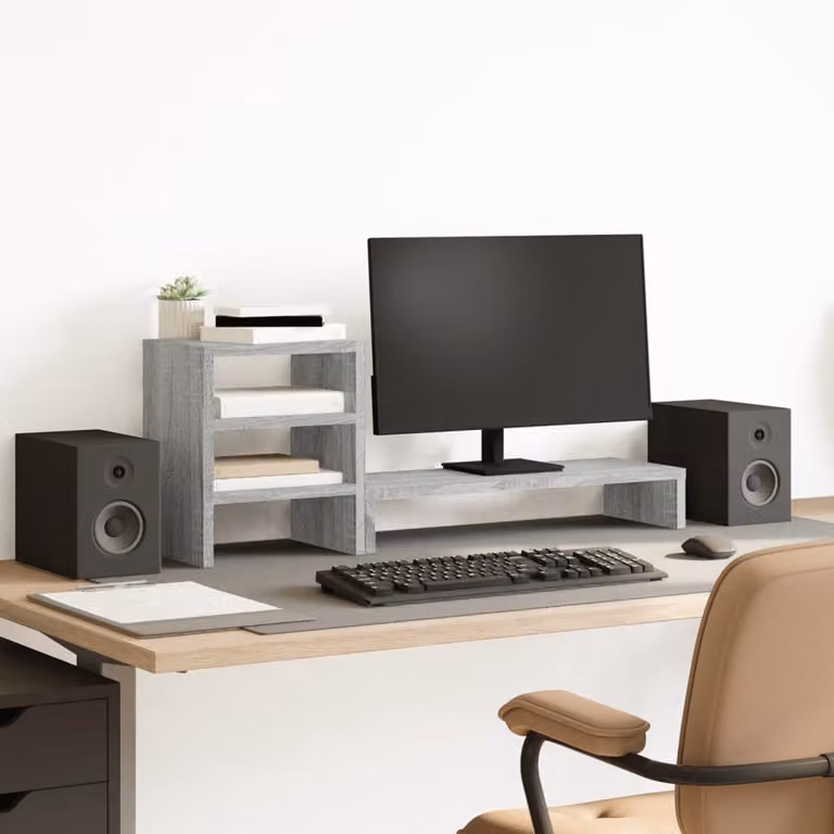 Supporto Monitor con Organizzatore vidaXL in Truciolato Grigio Sonoma L: 30 cm, P: 30 cm, H: 20 cm