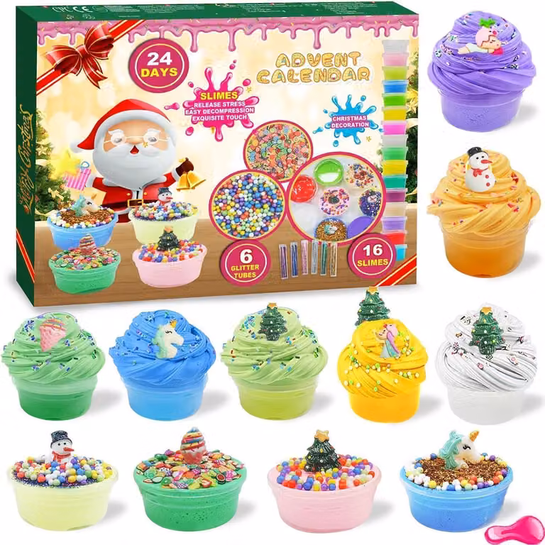 Calendario dell'Avvento con slime, fai da te, 24 giorni, ideale per bambine dai 5 ai 13 anni