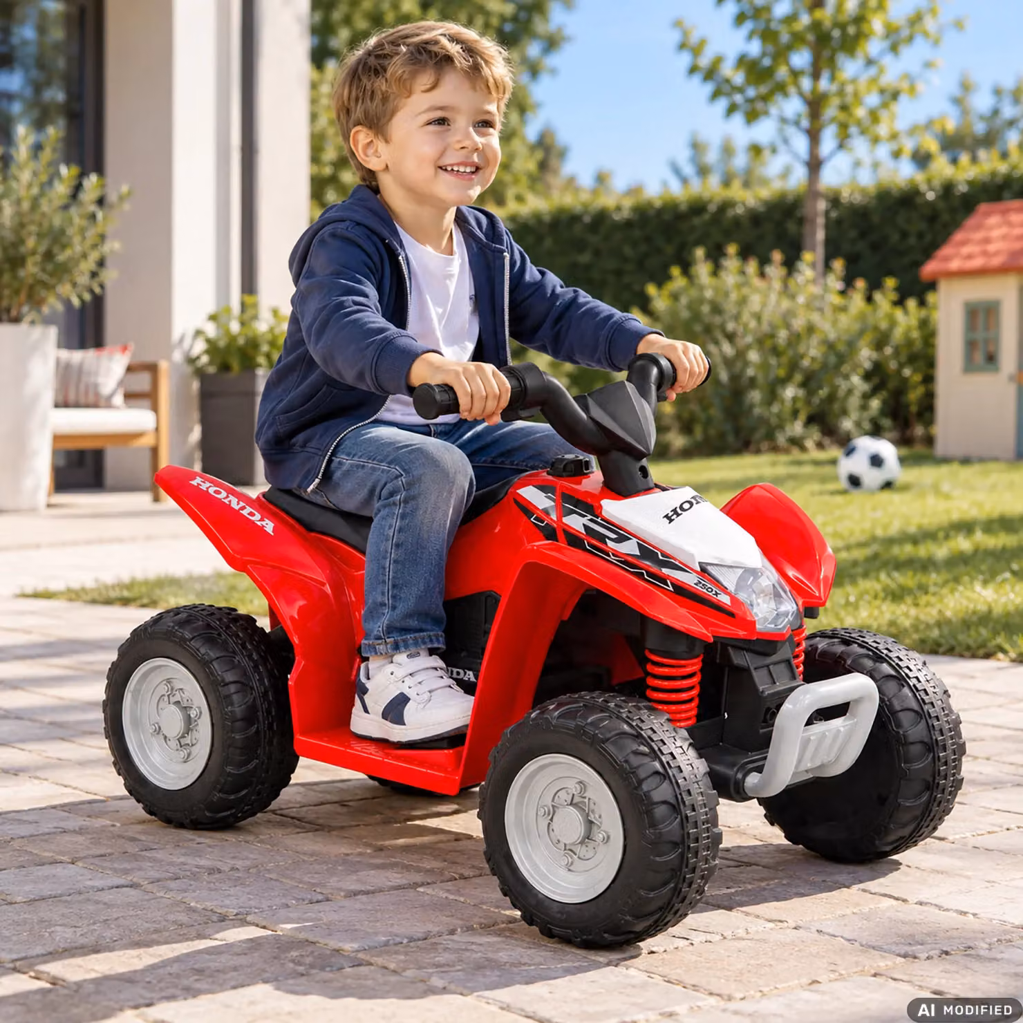 TU GIOCHI Quad Elettrico Cavalcabile Honda TRX 250X Rosso con Suoni e Luci per Bambini dai 3 Anni in su L/P/H: 65.5 x 43.5 x 38.5 cm – 2