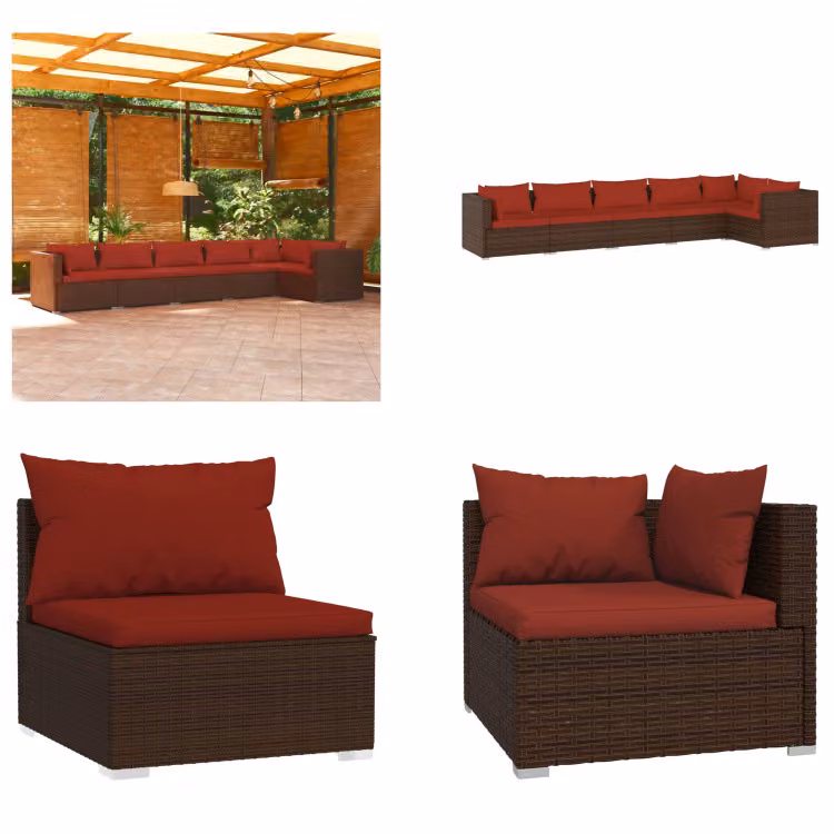 vidaXL set salotto da giardino 6 pezzi con cuscini in rattan marrone - set salotto da giardino - set salotto da giardino - set salotto da patio - set divano da giardino