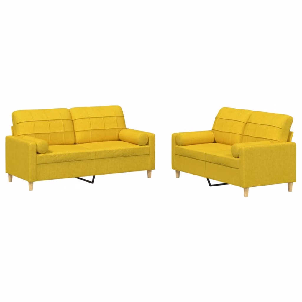 Set di Divani 2 pz con Cuscini Giallo Chiaro in Tessuto