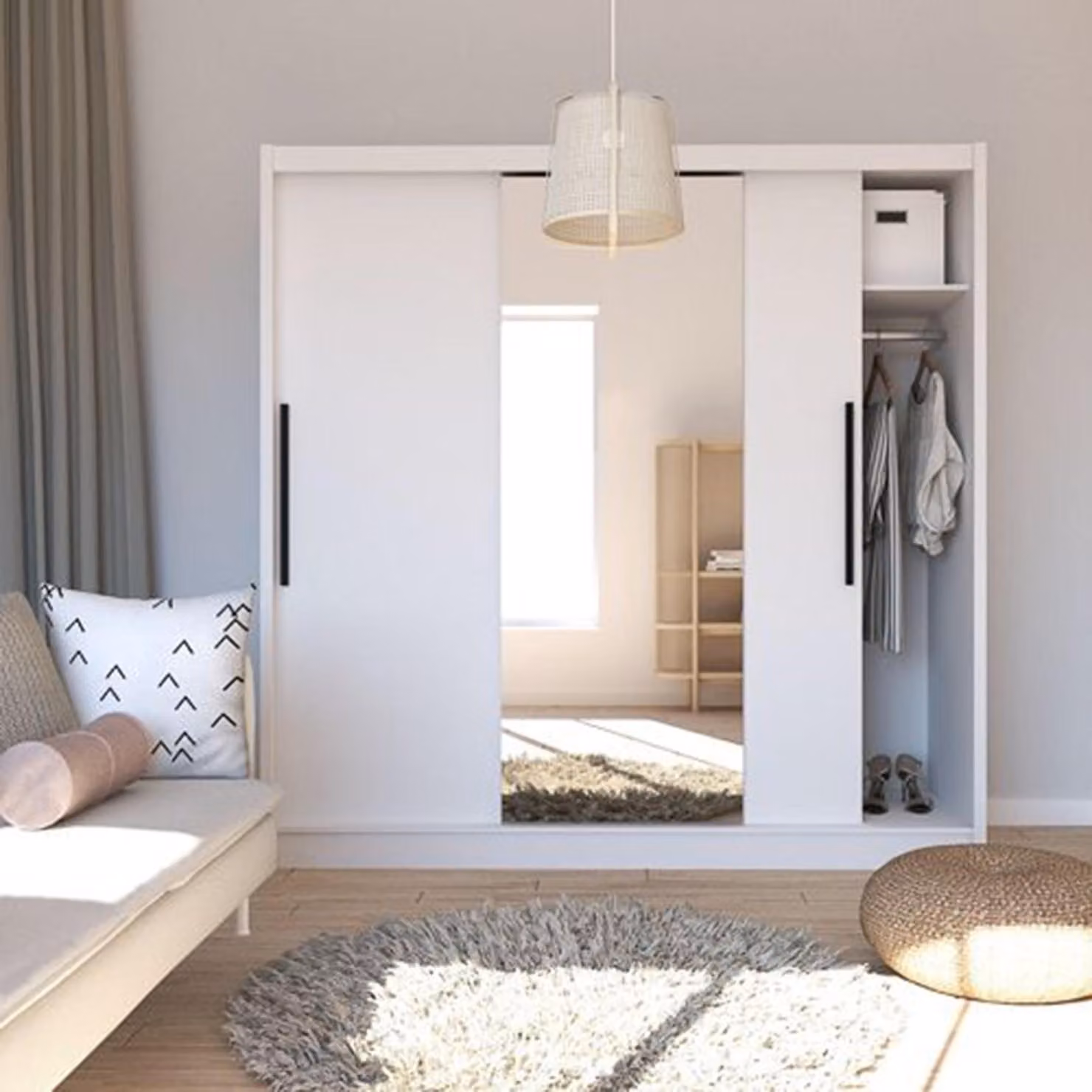 Lesitoto - Guardaroba Grande, 205x205h cm Bianco, 5 Ripiani
