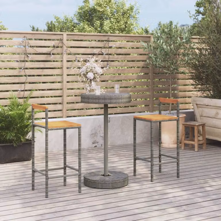 vidaXL Set Bar Giardino 3 Pezzi in Polyrattan Grigio e Legno di Acacia