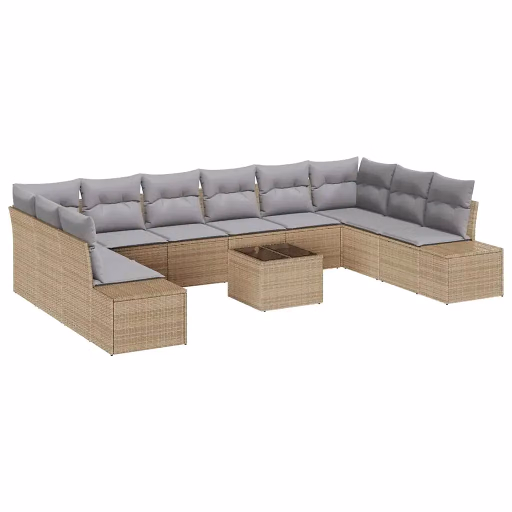 Set Divano da Giardino vidaXL 11 pz a forma a U in Polyrattan Beige con Cuscini e Tavolino – 2