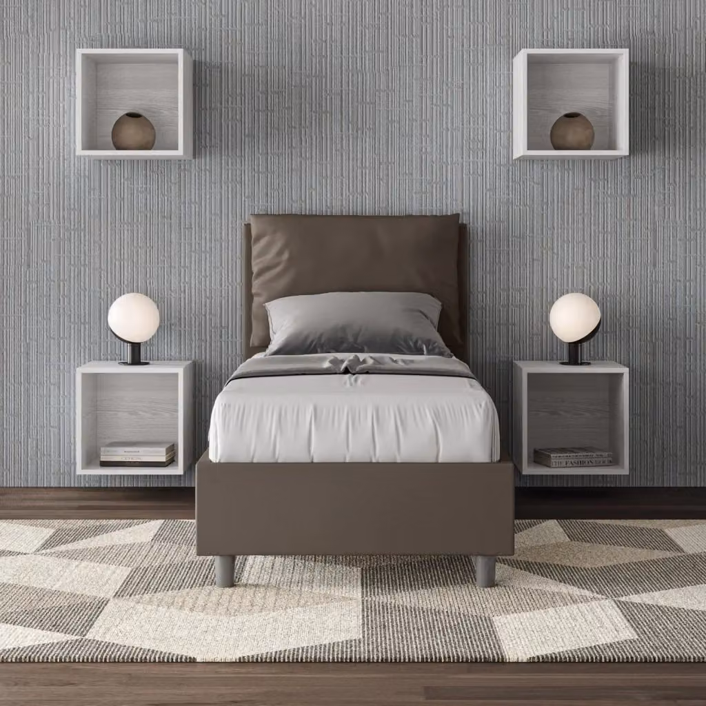 Letto Singolo Moderno GIORDANOSHOP con Contenitore a Alzata e Struttura Imbottita Beige L: 110 cm, P: 222 cm, H: 95 cm – 2