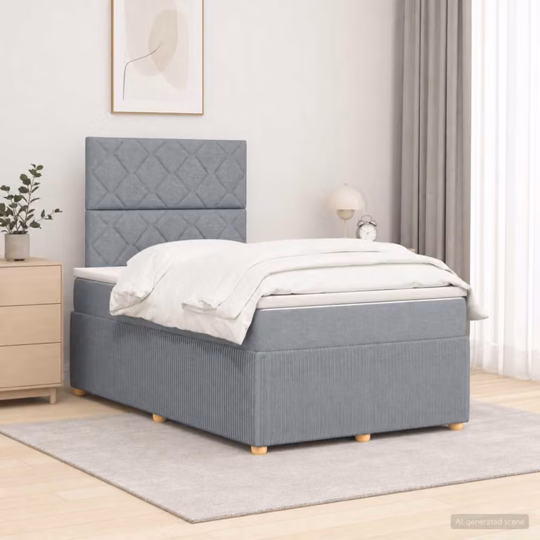 Maison Exclusive - Letto boxspring a LED con materasso, grigio chiaro, 120 x 190 cm, tessuto
