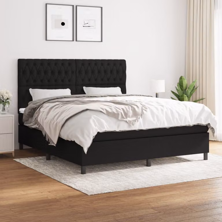 vidaXL Letto Ibrido con Giroletto a Molle e Materasso a Tasche Nero e Bianco L/P: 180 x 200 cm