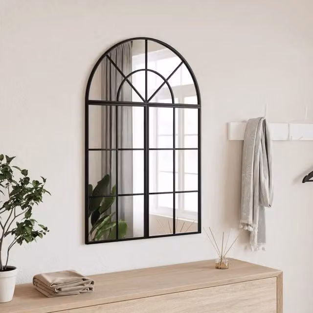 Specchio da Parete Arrotondato Minimalista vidaXL in Metallo e Vetro Nero L: 60 cm, H: 90 cm