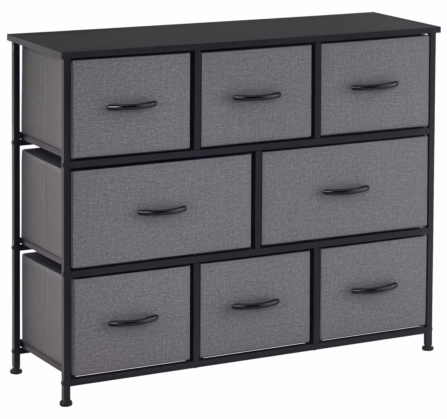 Comodino – Mobile contenitore – 8 cassetti in tessuto – Struttura in metallo – Maniglie – Adatto per camera da letto e soggiorno – Grigio scuro