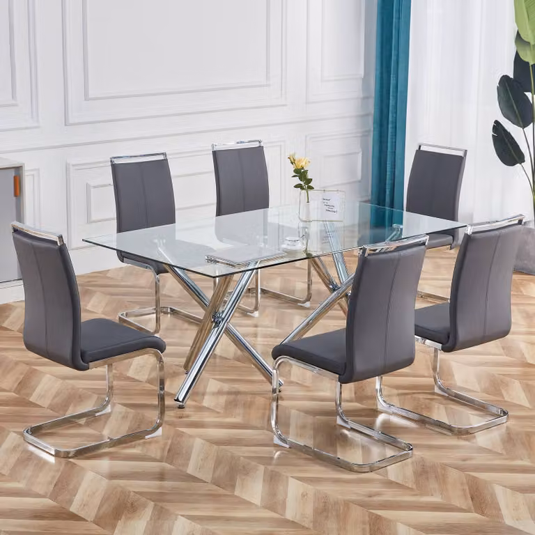 Fortuna Lai Sedia a sbalzo, struttura in metallo cromato, portata massima 120 kg, imbottitura morbida con rivestimento in ecopelle, grigio (set da 4 pezzi)
