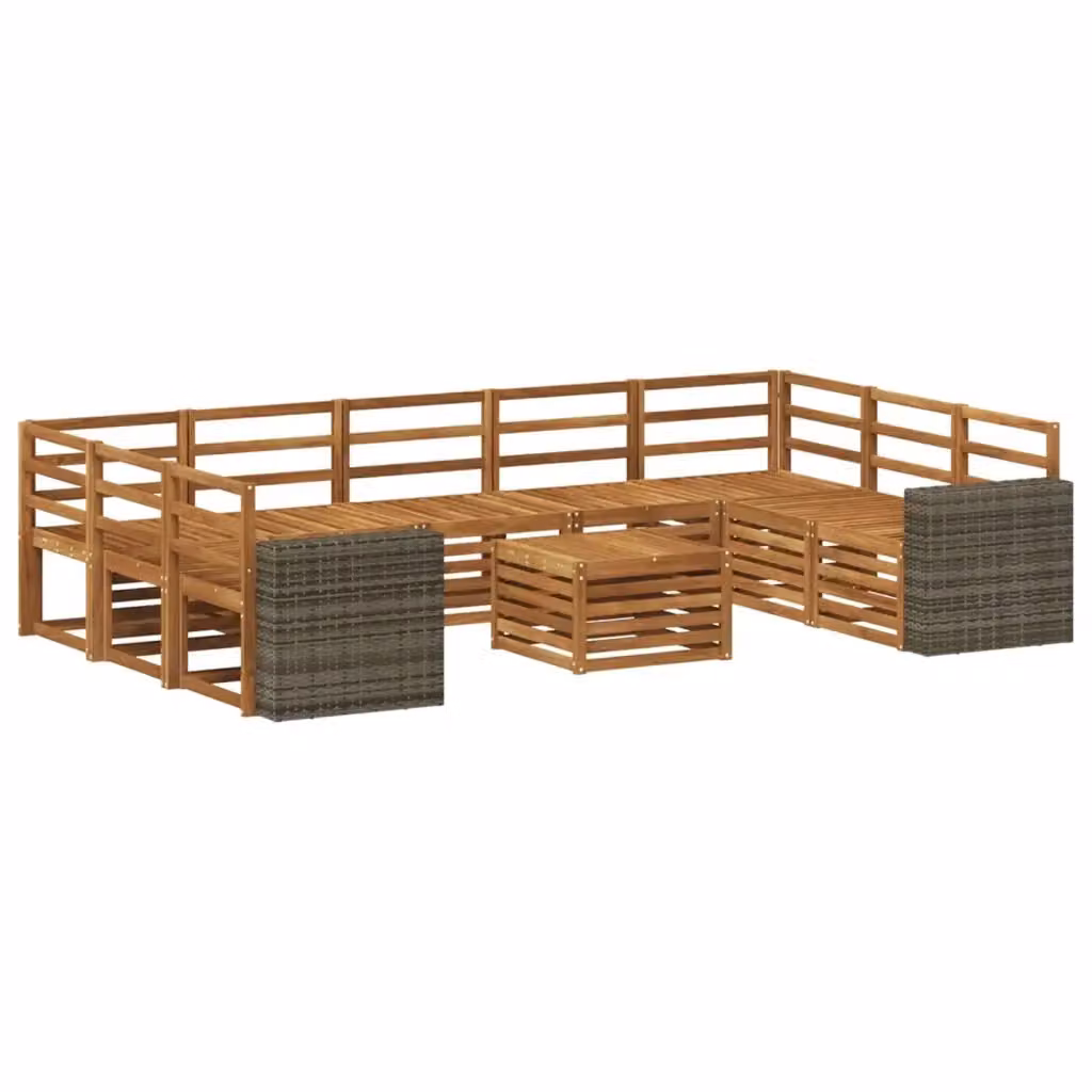 Set di divani da esterno vidaXL in legno di acacia con cuscini beige e marrone, composizione a L con tavolino da caffè incluso – 2