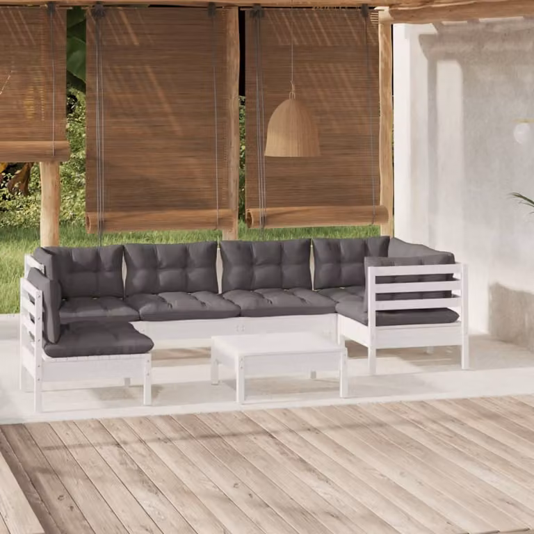 The Living Store Set da giardino 7 pezzi con cuscini in legno di pino bianco