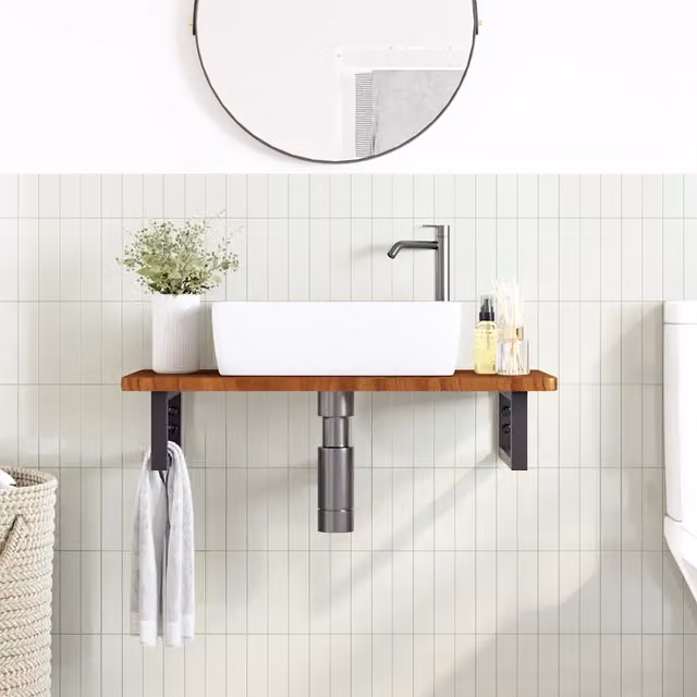 Ripiano a parete per lavabo DESIGN IN in acciaio e rovere massello, colore marrone e nero, L: 80 cm