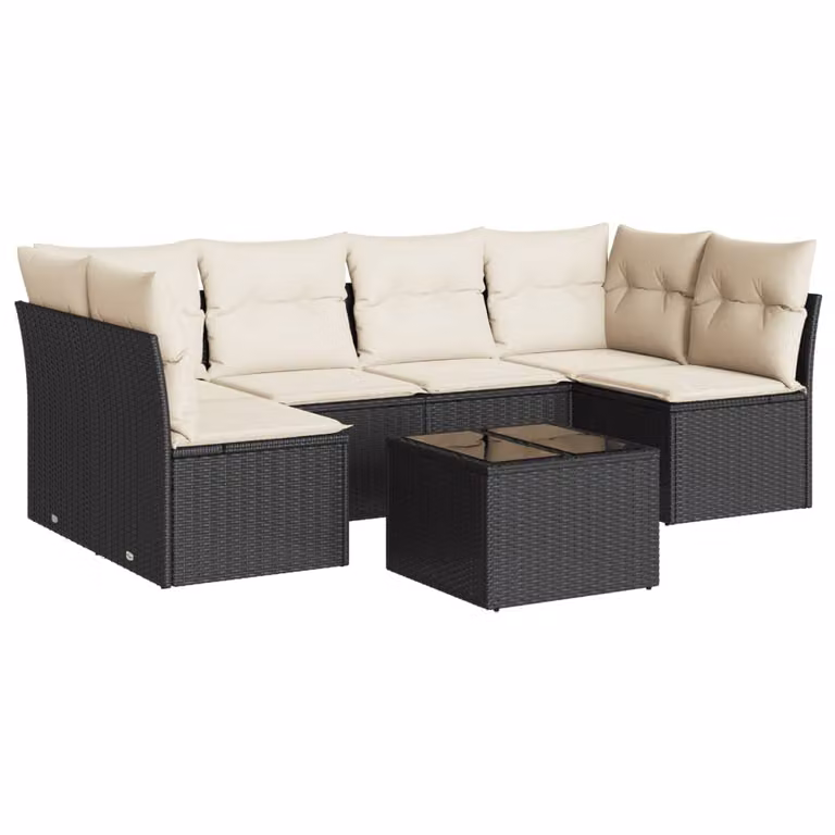 Set Divani da Giardino con Cuscini 7pz Nero Polyrattan